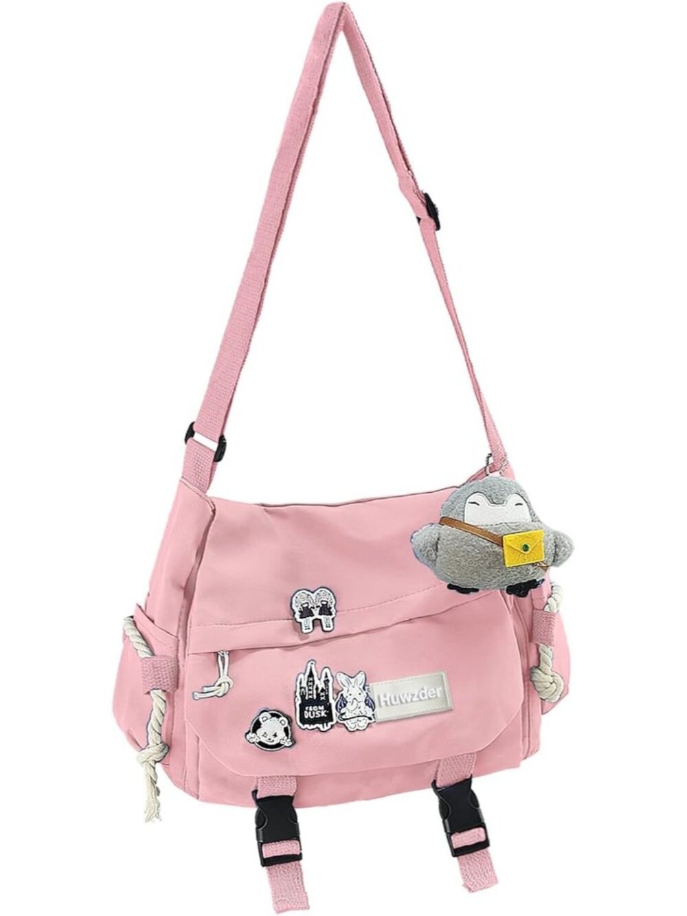 Women's Pink Zipper Cute Pins Aesthetic Shoulder Crossbody Bag
